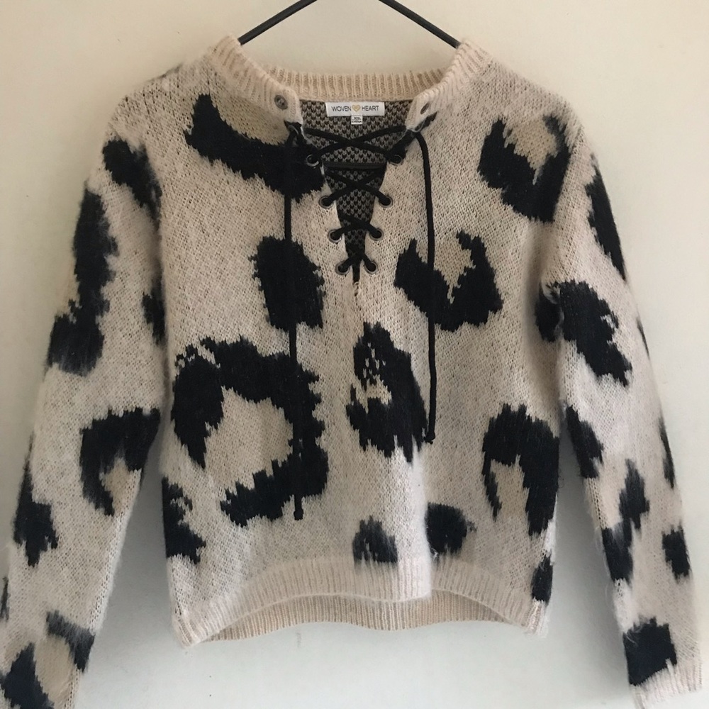 Woven Heart Cozy fuzzy animal leopard lace up